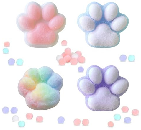 GUTERTOP 4 Stück Cat Paw Squishy Toy, Squishy Pfote, Süße Weiche Katzenpfoten Quetschspielzeuge, Katzenpfoten Squishy Mädchen Und Jungen Zum Entspannen(White, Purple, Farbe, blau)