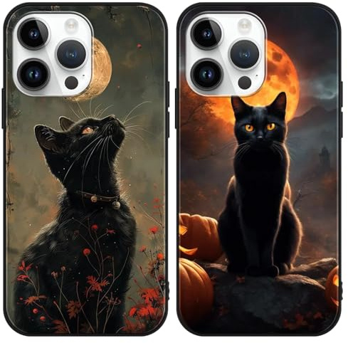 LunarDrift 2 Pièces Coque pour Apple iPhone X/XS 5.8 Pouce, Japonaises Chat Lune Manga Dessin Animé Moderne AI Aesthetics Motif Étui Protection Housse de Silicone TPU Souple Antichoc Case, Noir
