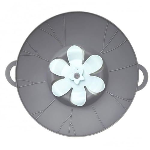 Spill Stopper Silicone Lid Cover, Reusable Heat-Resistant Lid Boiling Kitchen Safeguard, Kitchen Tools Steam Vent Pan and Pot Lids for Pots with a Diameter of 15-26cm (Grey)
