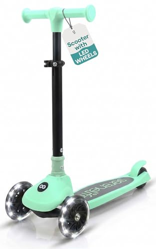 SereneLife 3-Wheel Foldable Kids Scooter – LED Wheel Lights, Adjustable Handlebar, Rear Foot Brake, Lean-to-Steer, Anti-Slip Deck – Ideal for Toddlers & Kids 3+, up to 110 lbs