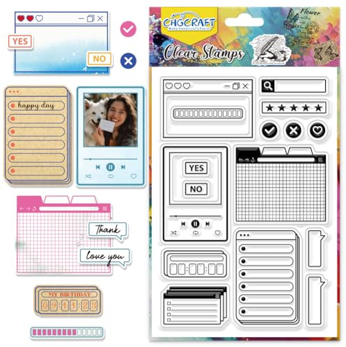 CHGCRAFT Label Clear Stamps Frame Transparent Stamps Silikon Clear Stamp Dichtungen für DIY Scrapbooking Fotoalbum Dekoration, 4.3x6.3 Zoll