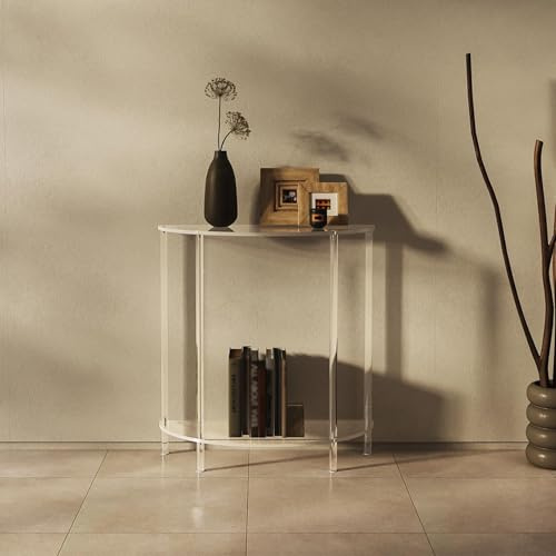 Console en Acrylique à Deux Niveaux, Table d'appoint Transparente pour canapé, Table d'entrée Demi-Lune, 75 cmx 30 cmx 80 cm, Montage Facile, pour Hall d'entrée, Salon,Clear,75x30x80cm