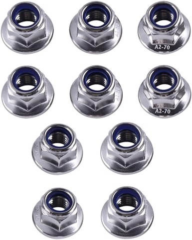 TIOMIOSEA M10 Flanschmuttern 10 Stk selbstsichernd Muttern Edelstahl Rostfrei Sechskantmuttern mit Flansch DIN 6926 Sicherungsmuttern mit Polyamid-Klemmteil