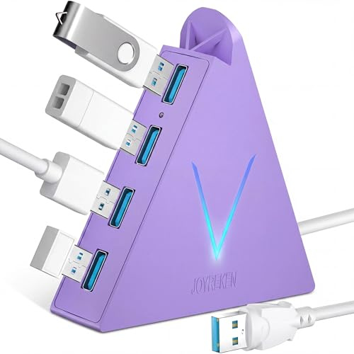 JoyReken 4-Port USB 3.0 Hub Tower with 2ft Cable - USB Splitter for Laptop,PC,PS4,PS5,Xbox,Mouse,Keyboard,Hard Drives,Mobile HDD(Light purple)