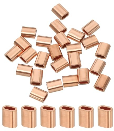 sourcing map 1/16(1.5mm) Wire Rope Stop Sleeve, Copper Crimping Loops Sleeve Oval Crimp Ferrules for Wire Rope and Cable Ferrule, Gold 25Pcs