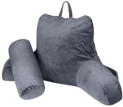 INFANZIA Coussin de Lecture avec Soutien du Cou/Bras, Doux et Confortable, Oreiller/Fauteuil de Lecture avec Rembourrage en Mousse Déchiquetée pour Lire, Travailler, Jouer, télévisio (Gris, M)