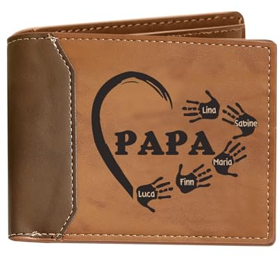 Personalisierte Geldbörse Herren mit Namen des Kindes Vatertagsgeschenk für Papa Brieftasche aus Kunstleder mit Gravur Einzigartige Bester Papa Männer Geschenk für Papa Opa zum Geburtstag Weihnachten