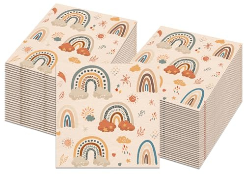 ParPix 20 Stück Boho Regenbogen Servietten, 33x33cm Papierservietten Babyparty Deko Junge Mädchen, Babyparty Servietten Taufe, Taufe Deko Servietten Regenbogen, Babyshower Babyparty Papierservietten