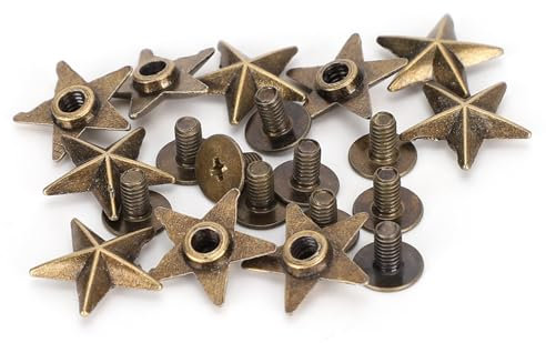 Yctze Étoiles en Forme de Rivet étoiles pour Décoration de Bricolage sur Les Vêtements et Les Chaussures - Alliage de Zinc 14 Mm avec Vis optimisé (Bronze Antique)