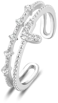 ALEXCRAFT Anillo Plateado Corazón Circonita Ajustable 7Size