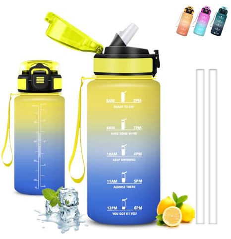 Gourde Enfant, Gourde 500ml, Bouteille Paille, Anti Fuite, Bouteille Graduée pour 1 Journee, Facile à Transporter, Verrou de Sécurité, avec Slogan de Motivation, pour École, Voyage, Camping, Sports