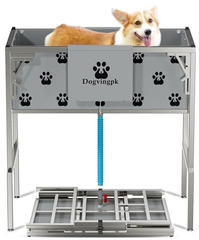 Dogvingpk Faltbare erhöhte Hundebadewanne mit Abfluss, 136 kg Kapazität, tragbare Haustierdusche, Waschstation zum Baden, Pflegen, für kleine, mittelgroße und große Hunde, für den Innen- und