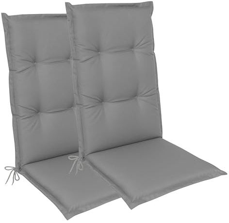 LILENO HOME Gartenstuhl Auflagen als [2er Set - Hochlehner] in Uni Hellgrau | Neu - bequeme Liegen als Sitzauflagen für Gartenmöbel - Stuhlkissen für Gartenstühle und Klappstühle