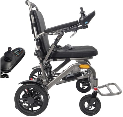 Juodkeo Silla de ruedas eléctrica ligera plegable 19.8kg para adultes - Todo terreno doble motor sin escobillas, compacta inteligente portátil, aprobada para avión