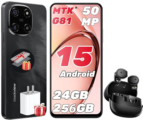Blackview Color 6 Unlocked Mobile Phones, (2025) Newest, 24GB+256GB/2TB, 50MP+13MP AI Camera, 5000mAh/18W, Dual SIM Smartphone, 4G Android 15 Smart Phone, 5G WiFi/OTG/GPS, Fingerprint/Face ID, Black