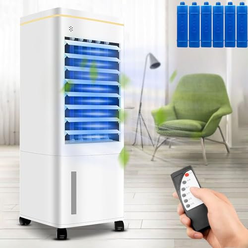 Aire Acondicionado Portatil Silencioso, 3 en 1 Enfriador de Aire Evaporativo Sin Tubo Exterior, 6.5L Tanque Agua, 3 Velocidades Viento, Temporizador 8H, Control Remoto 8M, Oscilación, Hogar Oficin