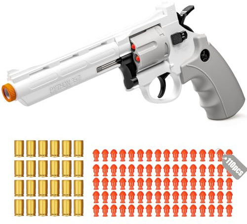 Lunoppy Revolver Toy Gun with 4 Play Modes, 110 Rubber Soft Bullets & 24 Shells, Fidget/Model/Pretend Gun for Halloween Prop, Shooting/Outdoor Games Toys, Gifts for Birthday Christmas