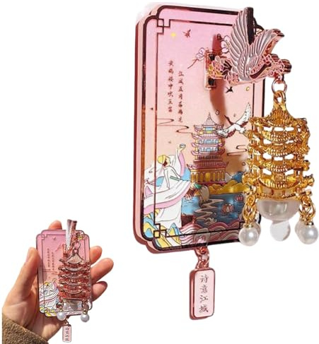 Lanterna luminosa a forma di torre di gru gialla con magnete for frigorifero, luce LED, decorazione magnetica in metallo a forma di gru rosa e fiori di ciliegio for cucina o ufficio(Pink)