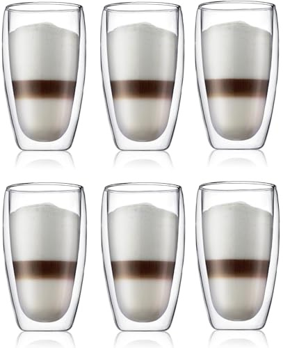 Bodum Double-Walled Latte Macchiato Glasses Pavina - Patented Valve - 450 ml - 6 Pieces