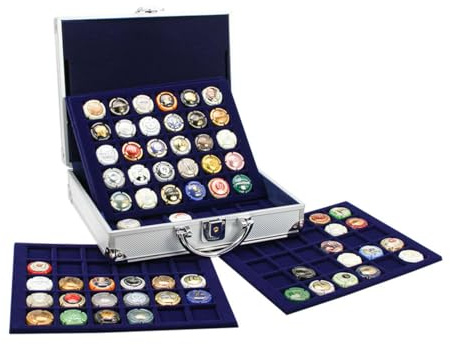 SAFE162 Mallette en aluminium pour 150 capsules de champagne | Incl. 5 Tableaux en velours bleus | Avec serrure et poignée de transport | Mallette de collection | 250 × 215 × 70 mm