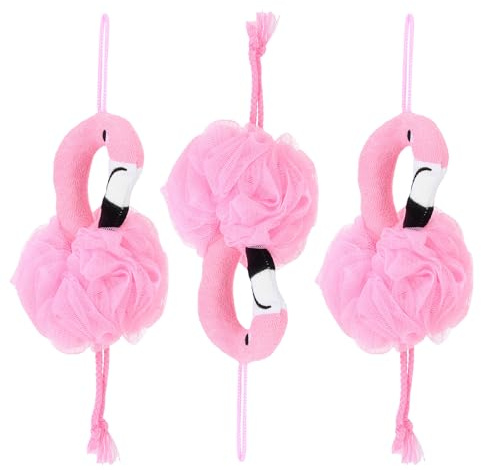 Gogogmee Palline da Bagno in Pe a Forma di Fenicottero 3 Pezzi Cartone Animato Spugna da Doccia Massaggio Delicato e Pulizia Profonda per Bambini per Bagni e Hotel