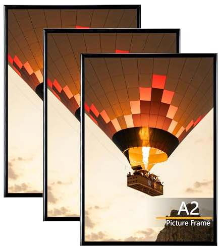 Baoee 3 Pack Bilderrahmen A2, A2 Posterrahmen schwarz, Einschubleiste, horizontale oder vertikale Wandmontage