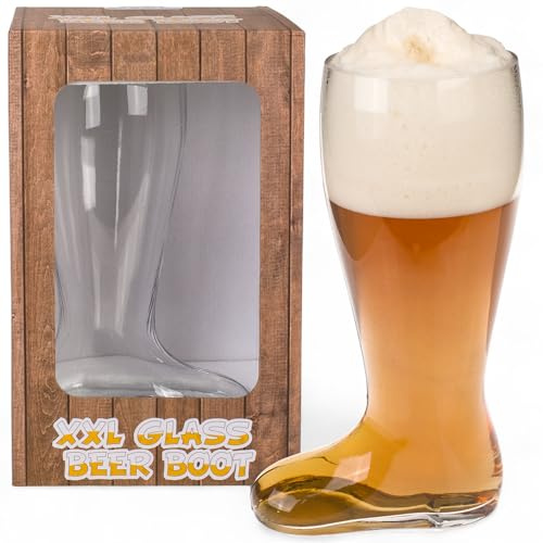 MIJOMA XXL Bierglas Stiefel 2 Liter – Jumbo Bierkrug aus Glas für Oktoberfest Party Vatertag Männergeschenk Trinkspiel Höhe 32,5 cm