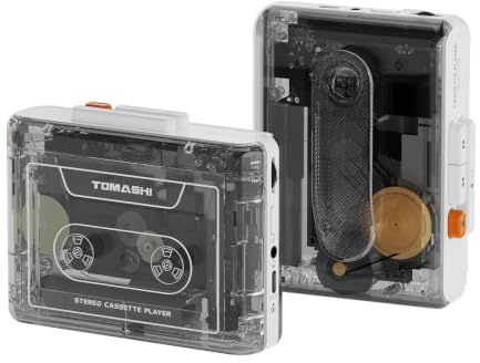 TOMASHI Portable Cassette Player with Bluetooth Transmitter, Cassette Stereo Player with Type-C Charging, Built-in Battery, Belt Clip, and Earphone Jack for Wireless Music Playback