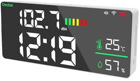Bewinner Fonometro con Display a LED, Tester Digitale per Decibel da 11 Pollici per Casa, Studio, connettività APP WiFi di Fabbrica, Monitoraggio dell'umidità della Temperatura 30-130
