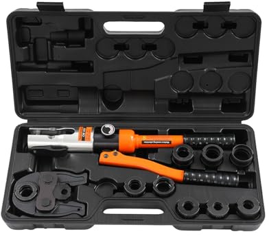 Profi Presszange V-Kontur Und TH-Kontur, 10t Kupferrohr Presszange Set mit V12 V15 V18 V22 V28 Und TH16 TH20 TH26 TH32 Matrize, hydraulische Rohrcrimpzange für Edelstahl, Alu & Kunststoffrohre