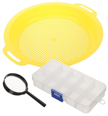 Homoyoyo Gold Sifting Pan Set with Portable Mesh Sieve, Handheld Filter Pan and Magnifier for Small-scale Gravity Gold Mining and Prospecting in River Sand