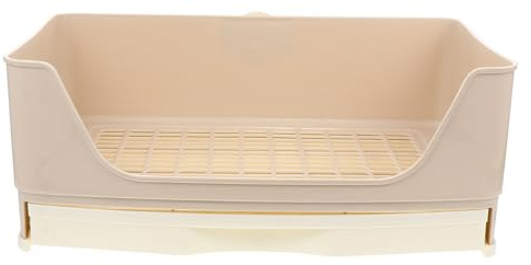 HOMSFOU Bandeja Inodoro Grande para Conejos y Cobayas, Caja de Arena Cajón Extraíble de Plástico Beige, Baño Desmontable para Entrenamiento de Mascotas Pequeñas