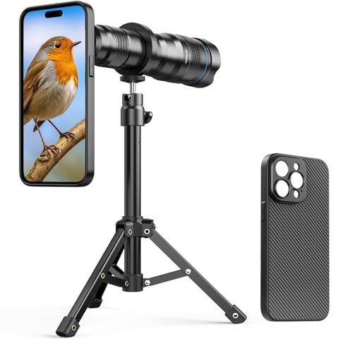 APEXEL Bärbart teleobjektiv med inbyggt fodral för iPhone 15 Pro Max – 36x objektiv med stativfäste