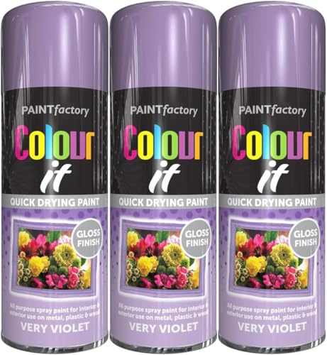 MSQUARE Quick Drying Paint Spray, Gloss Finish, Fast-Drying, Smooth Coverage, Chip & Weather Resistant, Long-Lasting, Ideal for DIY Projects, Crafts & Home Décor, Very Violet, 400ml (Pack of 3)