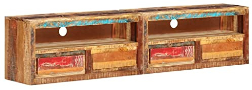 LKJVFCPW Set of 2 Solid Reclaimed Wood TV Stands, 34.6 Inch Rustic Lowboard Media Console with 2 Drawers and Storage Shelf for Living Room Entertainment Center, Brown