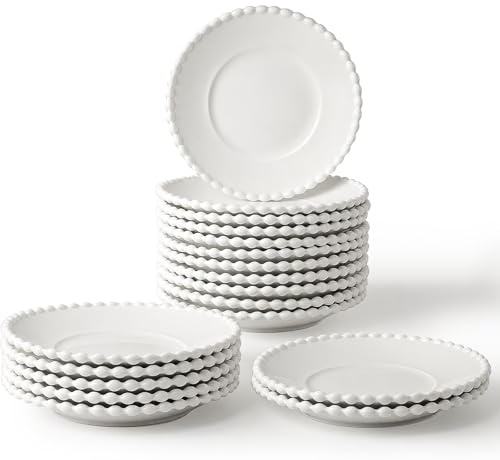 HFZCV 18 Stück kleine Dessertteller, 15 cm Porzellan Salatteller Teller mit Perlenrand Weiß, Vorspeisenteller aus Keramik für Kuchen, Snacks & Beilagen, Spülmaschinenfest & Mikrowellengeignet