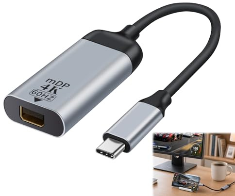 Yupaluz USB C to Mini DP Displayport Cable Adapter, Type C Male to Mini DP Female 4K@60Hz Short Video Converter for Laptop, Tablet, Monitor, Projector