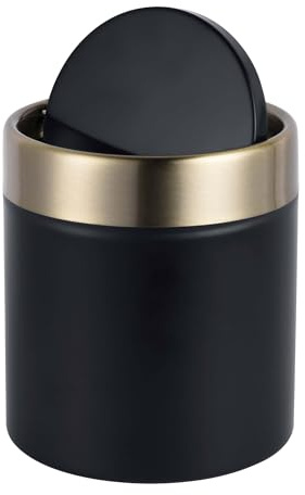 Relaxdays Mini Pattumiera da Tavolo, 1,5 L Volume, Nero | Secchio Rotondo in Acciaio Inox con Coperchio Ribaltabile