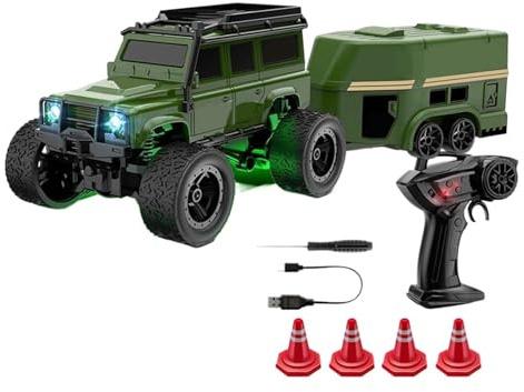 Generico Auto Radiocomandato RC Crawler - Con, Veicolo Ricaricabile 2.4GHz | 1 64, 4WD Derapata con Cassone Traino - per Bambini, Gare, Derapate, Scrivania, Interni, Esterni, Festa di Compleanno