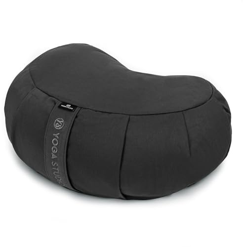 Yoga Studio YS/EU CRES/Cushion/G, Europeo Organic Mezzaluna Zafu – 42 x 13 x 18 cm Meditazione Pouf con Copertura in Cotone, Grano saraceno Accessori Yoga-Grigio Unisex-Adulto, Standard