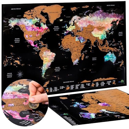 Weltkarte Zum Rubbeln + Rubbelkarte Europa, Detaillierte im Nebel Aquarell Landkarte und Geschenktube