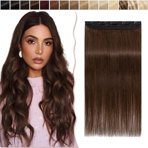8-24 Clip in Hair Extension Human Hair One Piece 100% Real Remy [#4 Medium Brown] 3/4 Full Head Straight Hair Pieces for Women Invisible Short (8inch,40g)