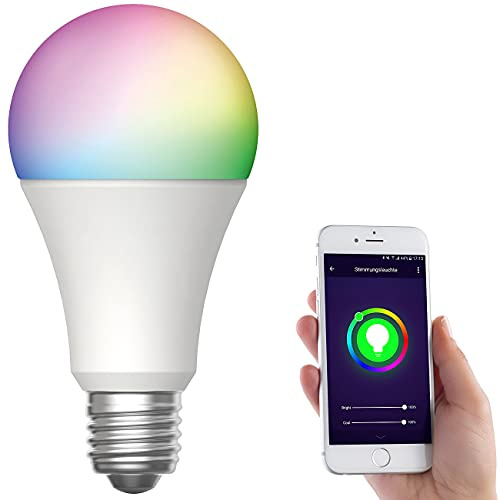 Luminea Home Control Birnen: WLAN-LED-Lampe, E27, RGB-CCT, 9 W (ersetzt 75 W), F, 800 lm, App (Smart Home Leuchtmittel, Glühbirnewlan, Smarte)