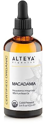 Alteya Bio Macadamianussöl 100 ml Glasflasche - 100% USDA Bio-zertifiziert, Kaltgepresst, Pflanzliches Öl Für Haut & Haare, Feuchtigkeitsspendend, Vegan, ohne Zusatzstoffe
