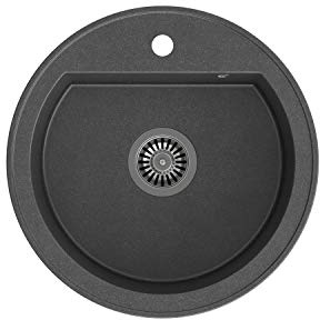 VBChome Spüle 51 cm Schwarz Einbauspüle Einzelbecken Waschbecken Spülbecken gesprenkelt + Siphon