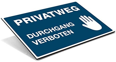 Schild PRIVATWEG - DURCHGANG VERBOTEN mit Warnsymbol – Hinweisschild für Privatgrundstücke – Alu-Verbund Warnschild (300 x 200 x 4 mm | Signalblau) | Kennzeichnung für Privatgrundstück, Einfahrt und Hof – weist Unbefugte deutlich auf das Durchgangsverbot hin