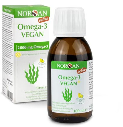 NORSAN Premium Omega-3 Vegan Öl hochdosiert - 2000 mg Omega-3 Tagesdosierung-Algenöl reich an EPA & DHA - 800 IE Vitamin D3