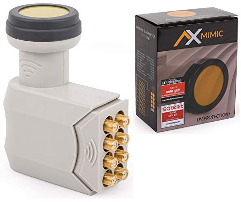 [Test 2xtrès bien*] AX Mimic Octo LNB Sun Protect (extrêmement froid et résistant à la chaleur -35 °C ~ 70 °C) avec filtre LTE, 8 participants, 0.1 dB, 8 ports, contacts plaqués or, avec protection