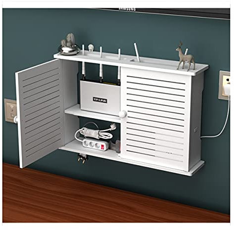 PPGE Home Scatola Router WiFi da Parete, Immagazzinaggio Nascondi Cavi, Organizzatore in Legno, Plastica, Scaffale a Muro per Componenti TV