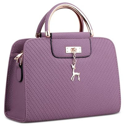 DIRRONA Borsa Donna a Tracolla Casuale per Viaggio Messaggero con Texture a Forma di V - Shopper Quotidiano con Ciondolo in Metallo Fulvo Viola